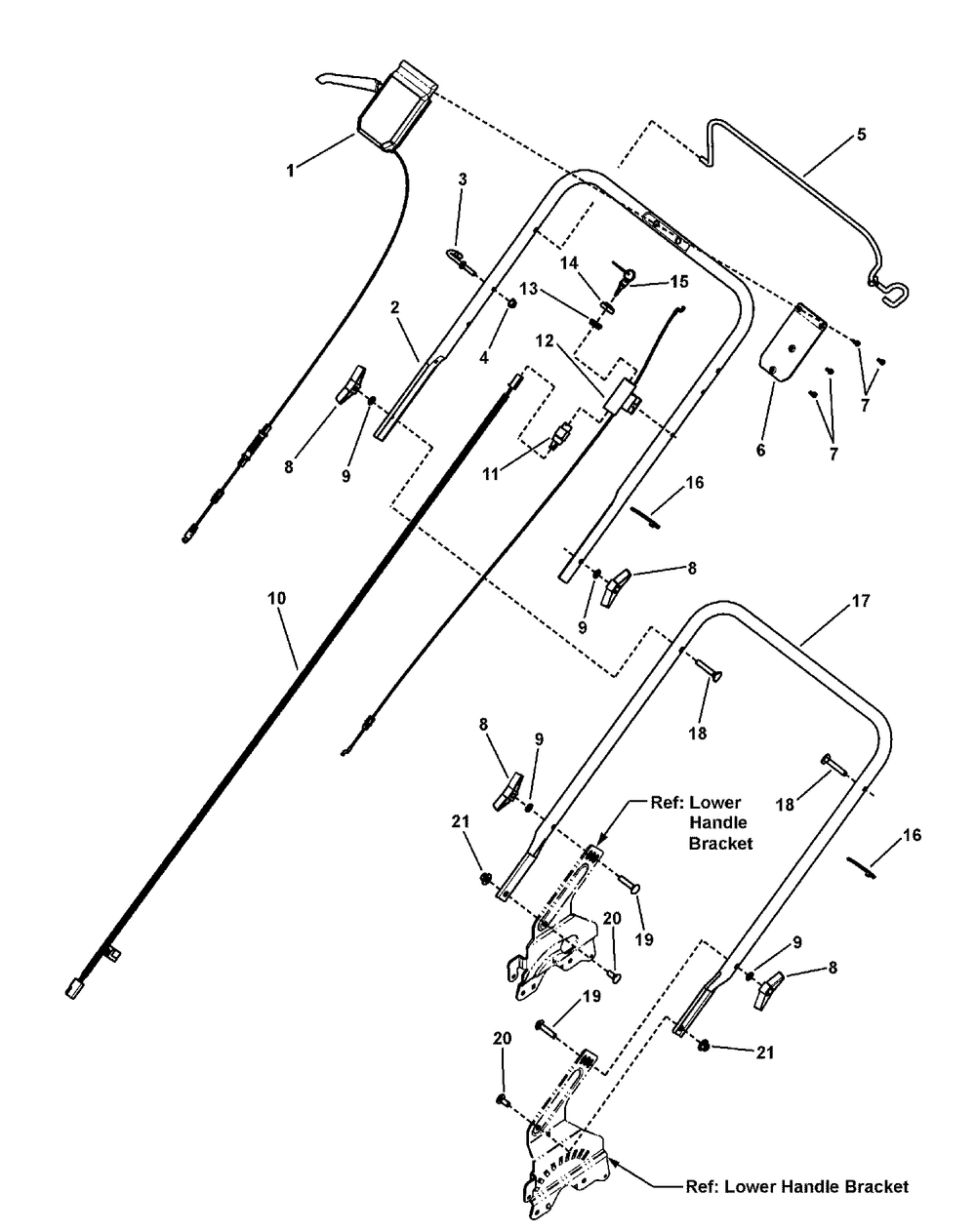 Handles And Controls Group Diagram and Parts List for 7800662-BTXPV22700E 2010 Briggs and Stratton Lawn Mower